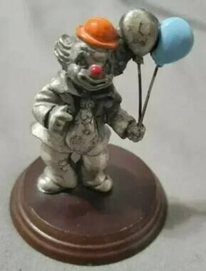 George Good -Judy Talbo Cast Pewter Clown On Wood Base With Balloons